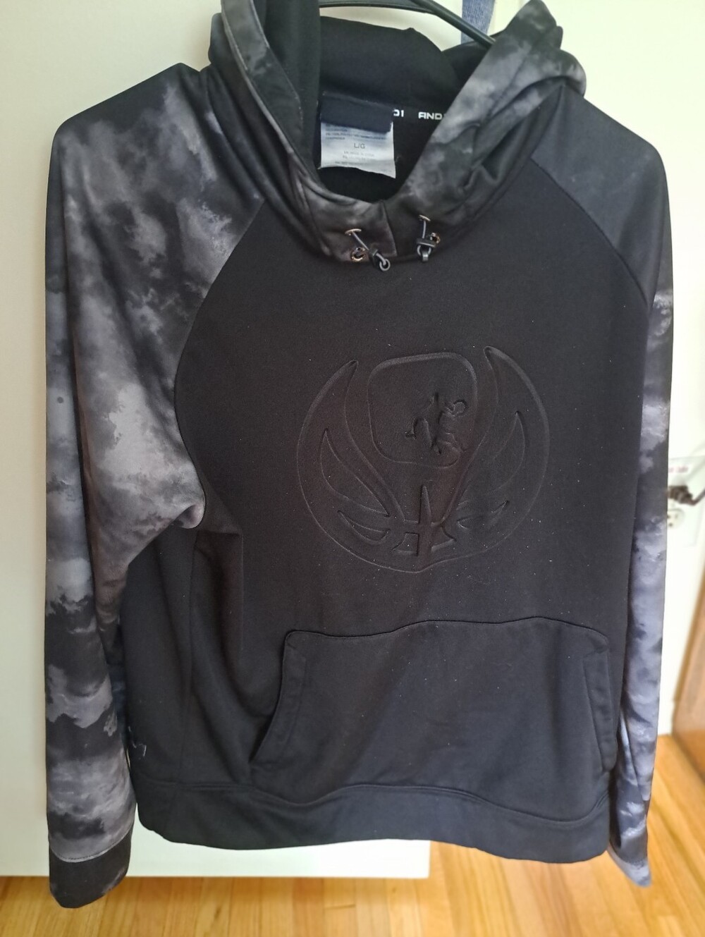 AND1 Black Hoodie with Gray Tie-Dye Sleeves Large